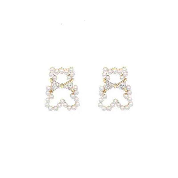 

cute little bear earrings female student korean version simple pearl earrings small and exquisite temperament s925 pure sier, Golden