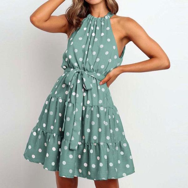 

casual dresses 2021 summer polka dot dress women halter short party ladies sleeveless mini for green pink, Black;gray