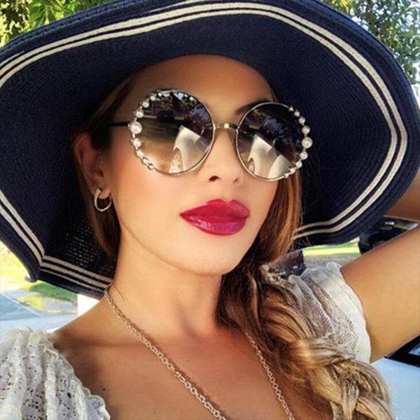 

Round Pearl Sunglasses Modis Oculos De Sol Feminino Vintage Women Brand Designer Sun Glasses Gradient Uv400, White;black