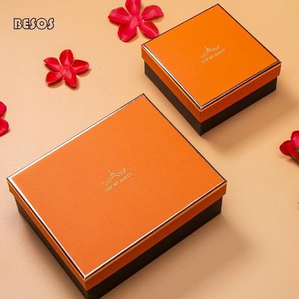 Geschenkpapier Großhandel Mode Orange Bronzing Square Box Party Hochzeit Aktivitäten Blume Süßigkeiten Schmuck Verpackung Dekoration