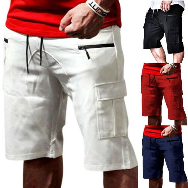 

men's shorts cofekate men drawstring multi-pocket 2021 fashion summer beach casual sports short pants mens clothing, White;black