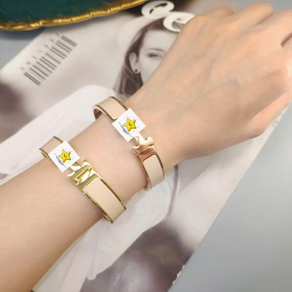 

bangle classic h-shaped buckle enamel bracelet couples high-quality rose gold fashion wild simple wide version jewelry, Black