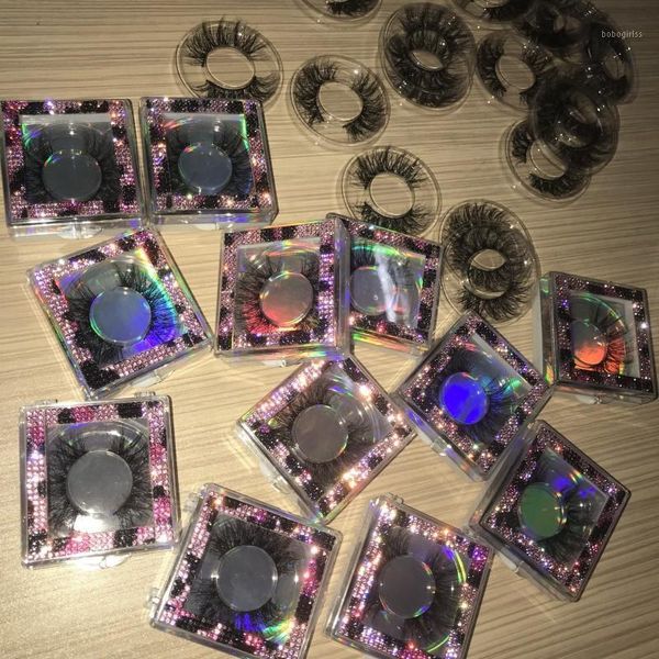 

25mm cruelty 3d mink eyelash with pink rhinestone box custom packaging drop vendor1