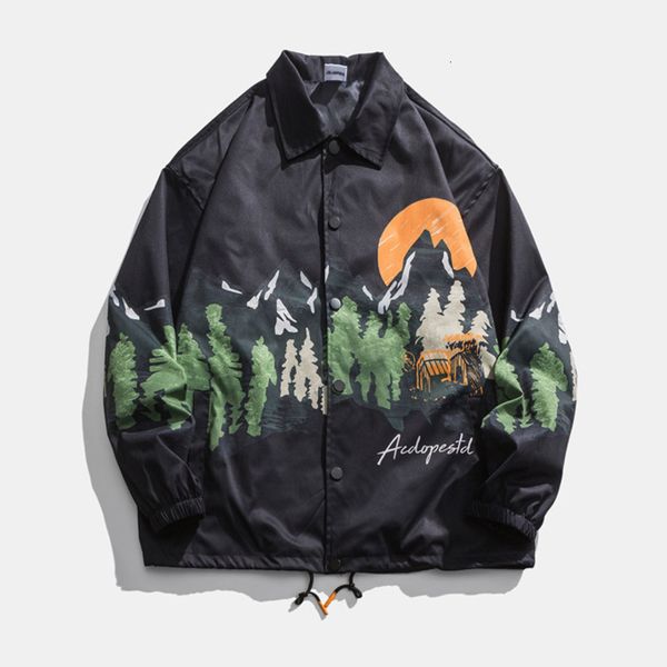 

men's jackets harajuku male jackets fashion mountain sun printed varsity hip hop punk bomber cotton jacket premium onbo, Black;brown