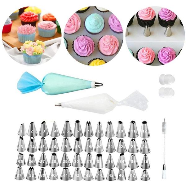 

64pcs pastry bag tips kitchen diy cake decorating tool baking mouth set reusable bags piping nozzle & tools