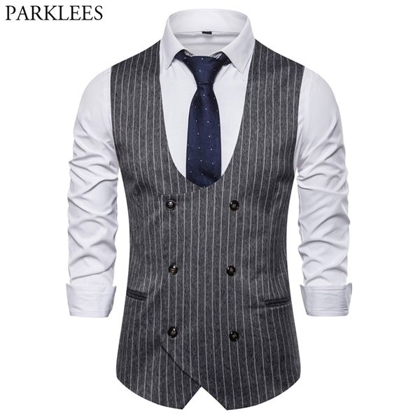 

men's classic vertical striped suit vest slim fit dress vest waistcoat men busienss formal wedding tuxedo vests male 210522, Black;white