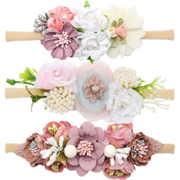 

hair accessories pearl baby headbands flower for girls handmade bundle nylon elastic band hairband headdress born1, Slivery;white