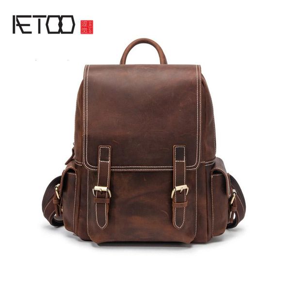 

crazy horse leather backpack, men's head layer cowhide handmade backpack