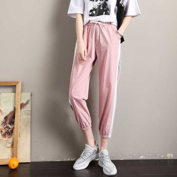 

women's pants & capris plus size baggy harem breathable cotton linen leisure summer soft sweatpants high waist calf-length trouser, Black;white