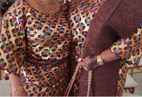 Últimas Alta Qualidade África Tulle Nigeriano Tulle Tecido com lantejoulas Bordado Costura Guipure Organza Vestidos de baile 5yards 210702