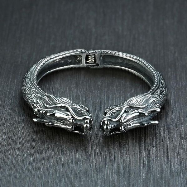 

link, chain vantage silver stainless steel dragon bangle heavey punk chunky viking jewelery, Black