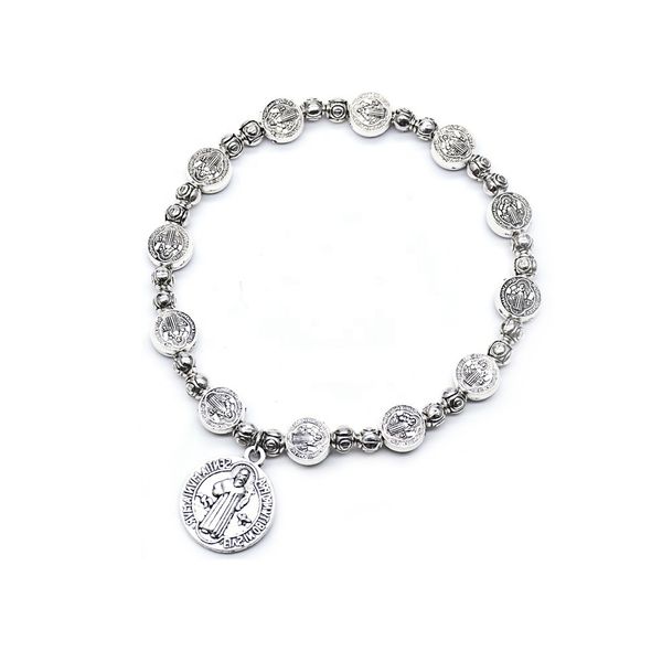 

jÃ©sus st benoÃ®t bracelet Ã breloques bracelet croix antique argent foi bracelet bijoux religieux, Black