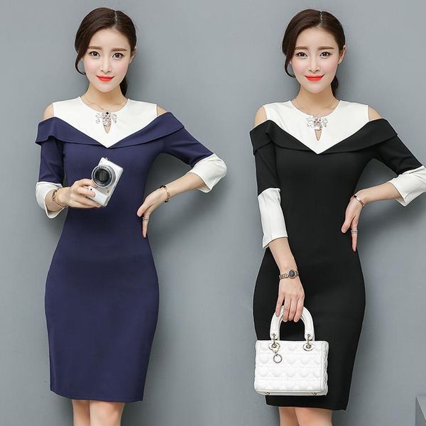 

casual dresses a lady party dress patchwork spring fashion slim clothing women's vestidos brand design quality s-xl, Black;gray