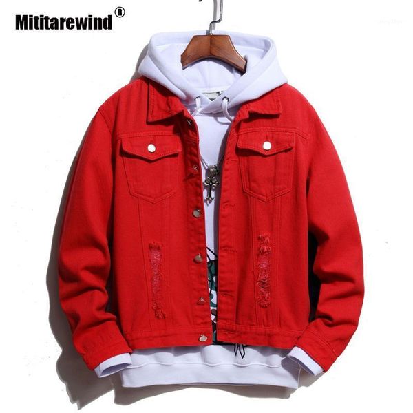 

men's jackets autumn winter jacket mens jeans coat patchwork color red denim men fashion ripped korean clothes, Black;brown