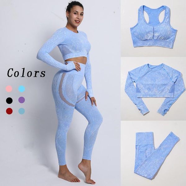 

yoga outfit women three piece fitne set feamle 3pcs crop bar shirt pust up leggings seamless sportsuit workout gym wear fitness