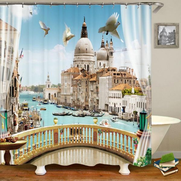 

shower curtains european landscape curtain waterproof bathroom polyester fabric bath 3d printed with hooks screen