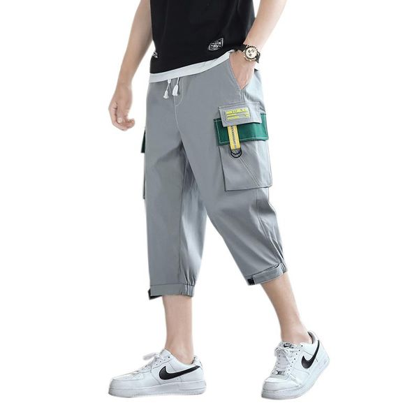 

men's pants 2021 pocket design harem soft breathable personality stitching jogging beam feet fashion casual, Black