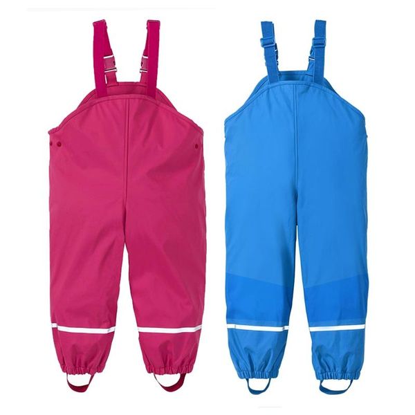 

playsuits kids boys girls waterproof rain trousers overalls pants 1-7years suspender dirty jumpsuits, Blue