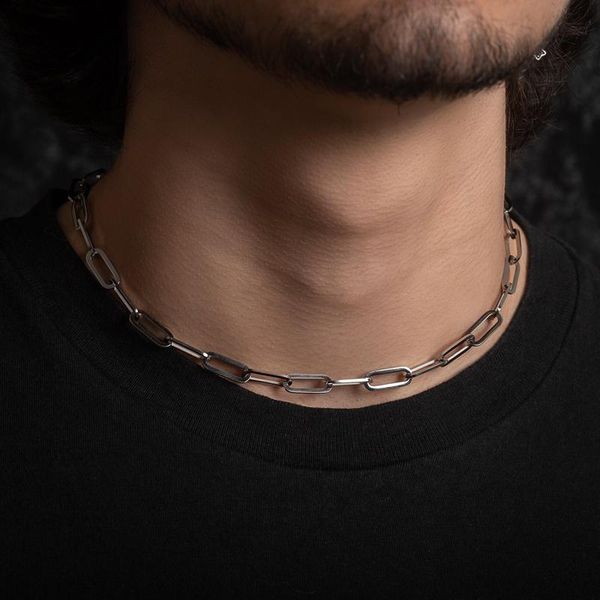 

alta capture charm necklace stainless steel rectangle paper clip link light machine chain choker mens jewelry 20 inch chokers, Golden;silver