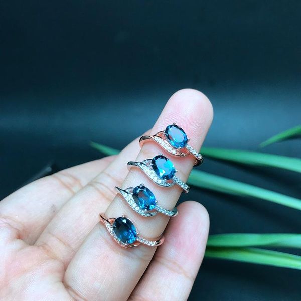 

cluster rings [meibapj] natural london blue z gemstone flower ring for women real 925 sterling silver fine party jewelry, Golden;silver
