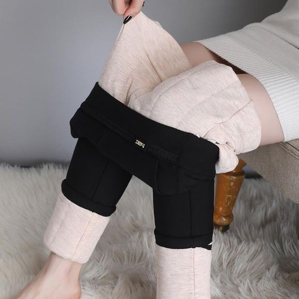 

women's pants & capris 2021 high waist skinny pencil women solid black warm thickening winter trousers plus size fleece leggings p9513, Black;white