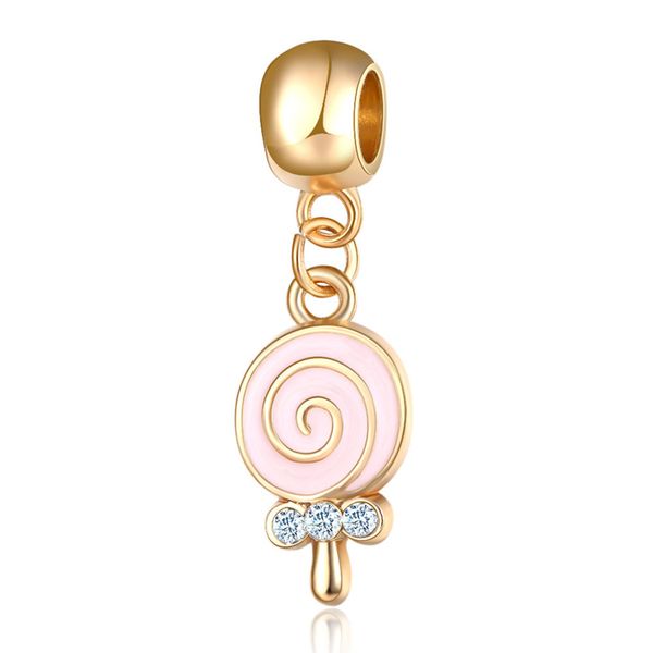 

1pcs cute gold lollipop pendant diy beads adapting to original pandora charm bracelet ladies jewelry making gifts, Silver