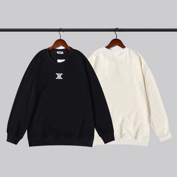 

logo letter patch embroidered round neck hoodie, Black
