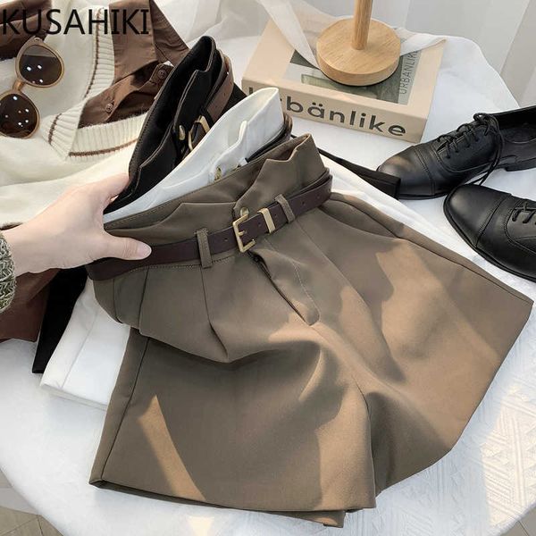 

spring women suit shorts korean elegant causal belt high waist wide leg short pantalones cortos de mujer 6e949 210603, Black;white
