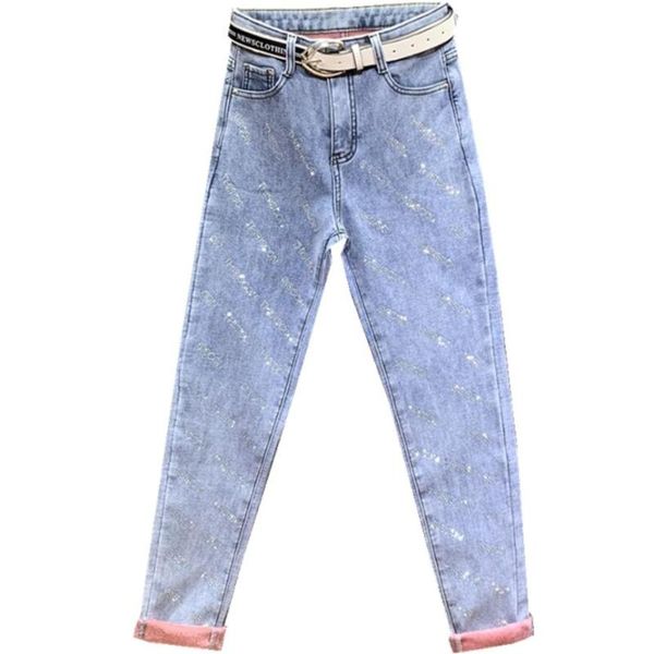 

drilling jeans women 2021 autumn winter skinny stretch thickening feet pencil women's, Blue