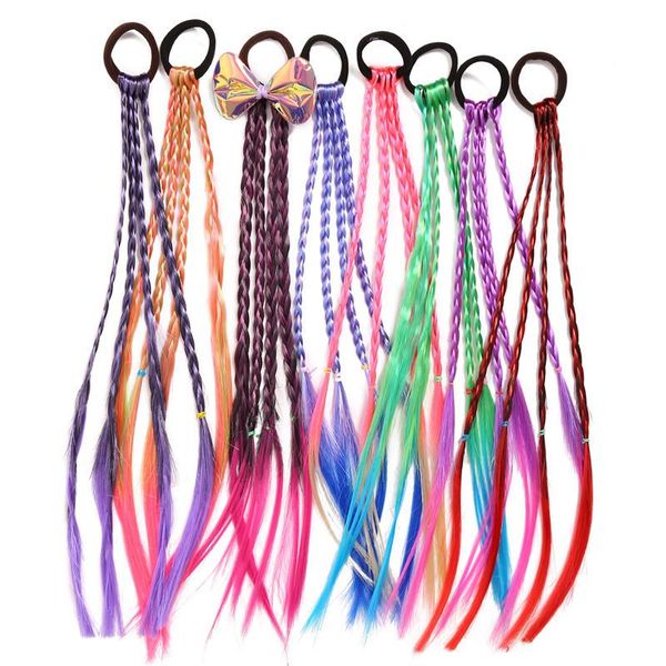 

hair accessories children colored wig pigtails girls ponytail braid rubber band colorful gradient ring fashion, Slivery;white