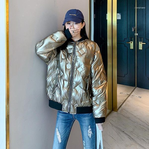 

fashion glossy parka winter jacekt women casual short coat female office lady basic jacket champagne black green1