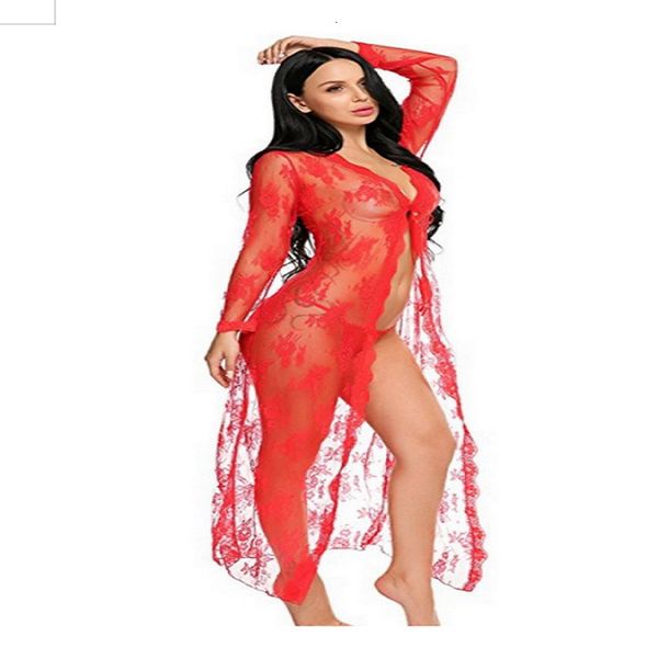 

home lace perspective cardigan fun nights women's v-neck korean red long sleeved pajamas cloth, Black;white