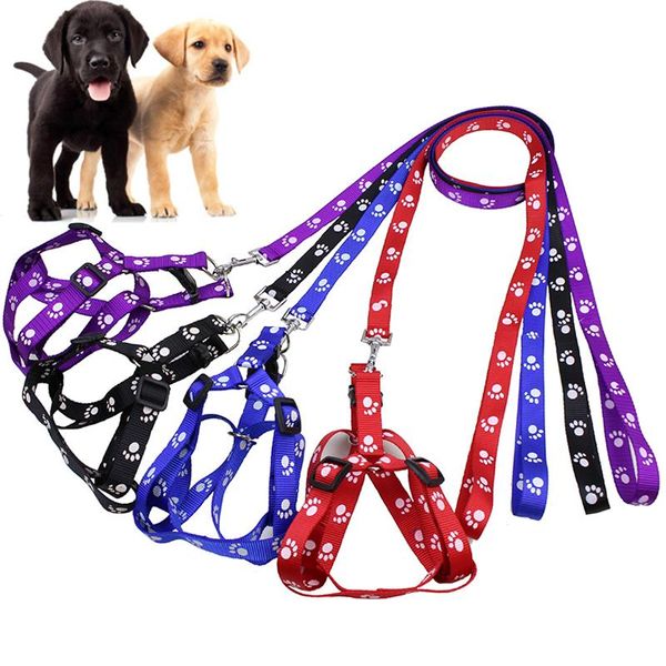 

print durable dog chest strap leash walking collar strengthen traction harness round nylon small medium lead collars & leashes
