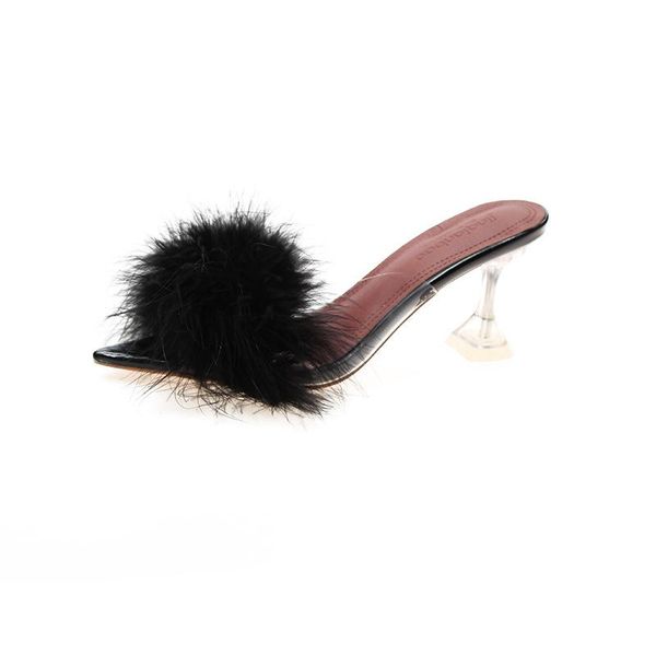 

sandals 2021 feather transparent pointed crystal high heels large women's shoes, Black