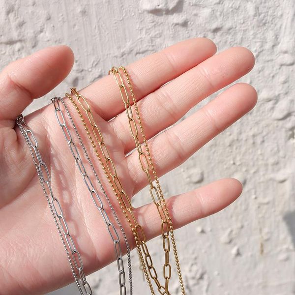 

chains 2021 minimalist design double layered pure necklaces for female stainless steel jewelry accessories making, Silver