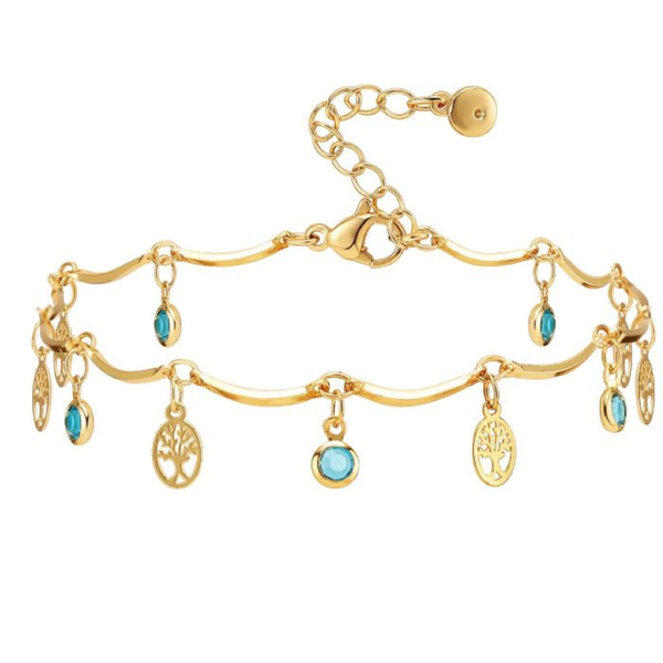 

anklets european and american ladies anklet 18k real gold round tree of life pendant hao shi irregular fine jewelry, Red;blue