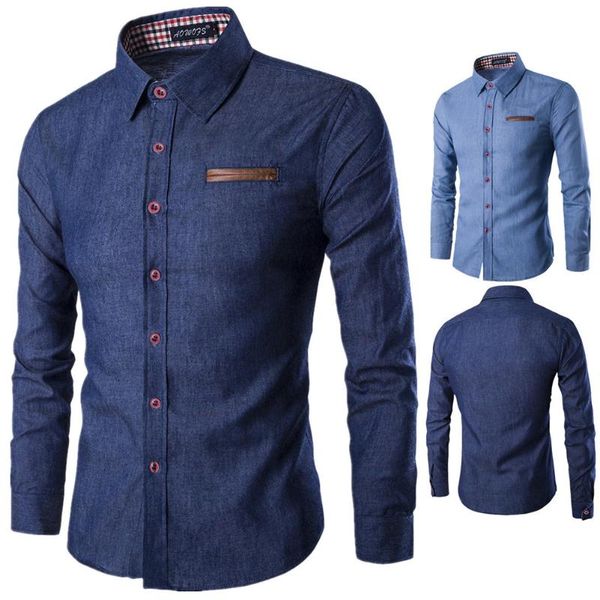 

men's casual shirts mens jeans shirt solid slim fit long sleeve men 100% cotton denim lapels classic, White;black