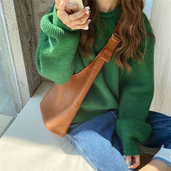 

korean chic leather tote simple versatile large capacity single shoulder messenger soft texture women's bag