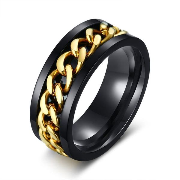 

cluster rings cool stainless steel rotatable men ring spinner chain punk women jewelry for party gift, Golden;silver