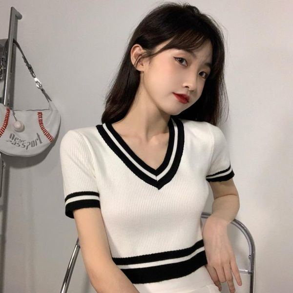 

women's t-shirt hipster female crop v-neck women clothing summer style tees fashion brand ladies t shirts slim white korean clothes
