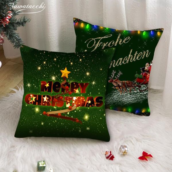 Kissen/Dekokissen Fuwatacchi Weihnachtskissenbezug Doppelseitiges Muster Weihnachtsmann Kissenbezug Elch Schneemann Zuhause Sofa Auto Dekor Thro