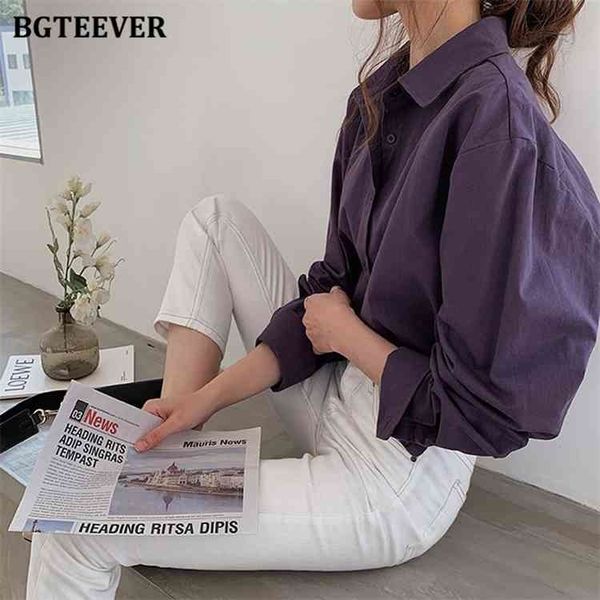 

bgteever vintage turn-down collar women blouse shirts autumn winter thicken female blouse workwear purple shirts 2021, White