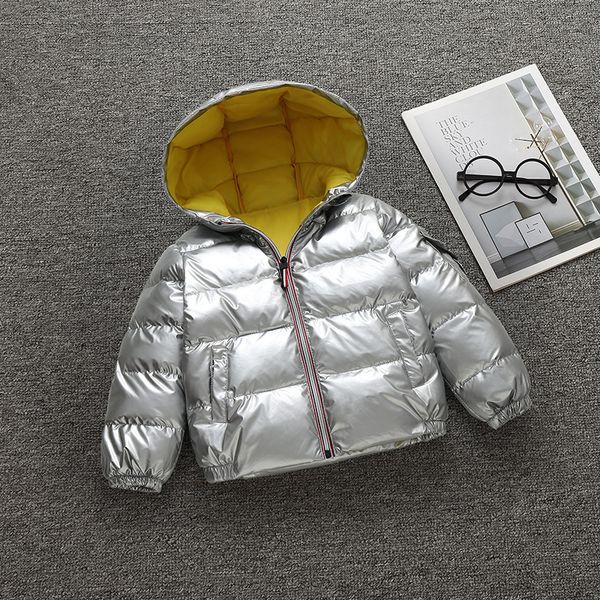 

new style down coat boys and girls small middle large children winter bronzing thickened bright side wash hooded jacket, Blue;gray