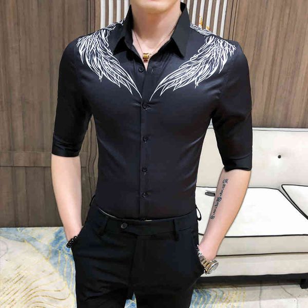 

t shirts 2021 will see casual shirt makes half a sleeve printed for men fine-tuning club night tuxedo black/white men's clothes l7j2, White;black