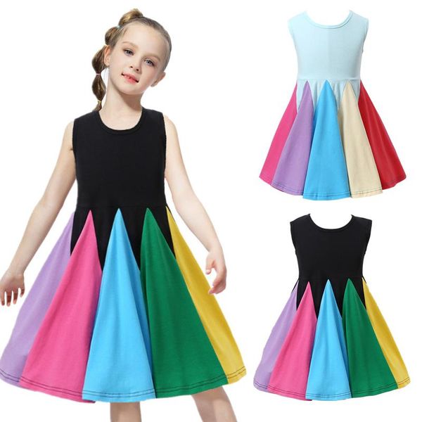 

girl's dresses brand girls dress arrival fashion summer rainbow tutu sleeveless patchwork color kids 2nd birthday party, Red;yellow