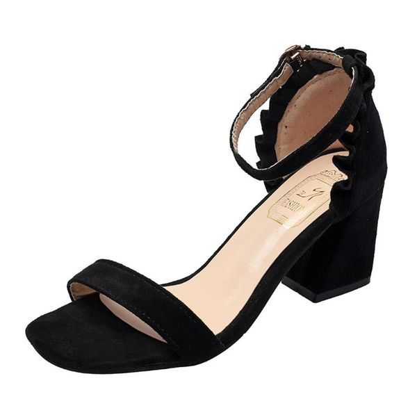 

summer solid leisure ankle strap heels women sandals open peep toe chunky high party dress square heel may 4, Black
