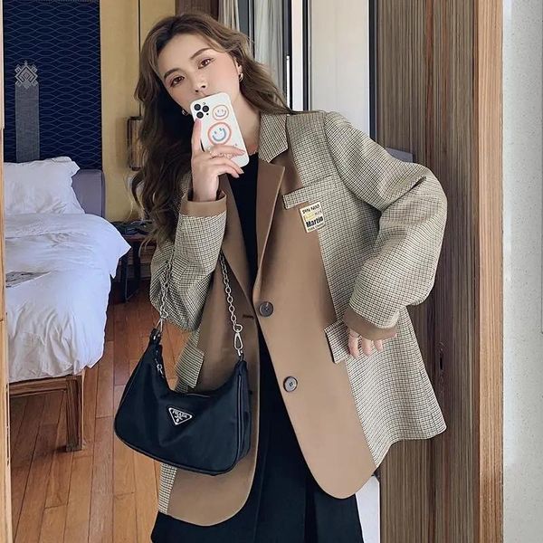 

women's suits & blazers autumn female chic plaid casual spring color matching wild women blazer, White;black