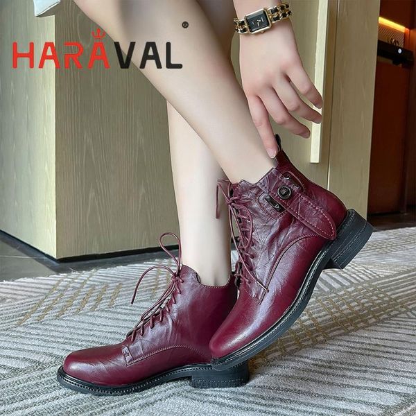 

boots haraval women ankle shoes black red motorcycle genuine leather fashion elegant spring autumn e342l