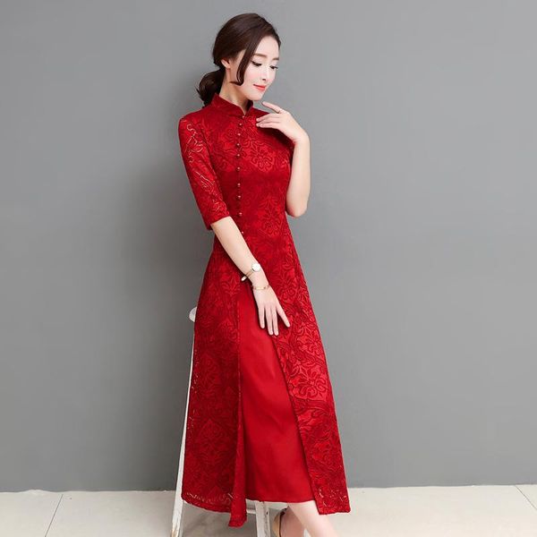 

spring and summer elegent chinese traditional women plus size cheongsam qipao s-3xl ethnic clothing, Red