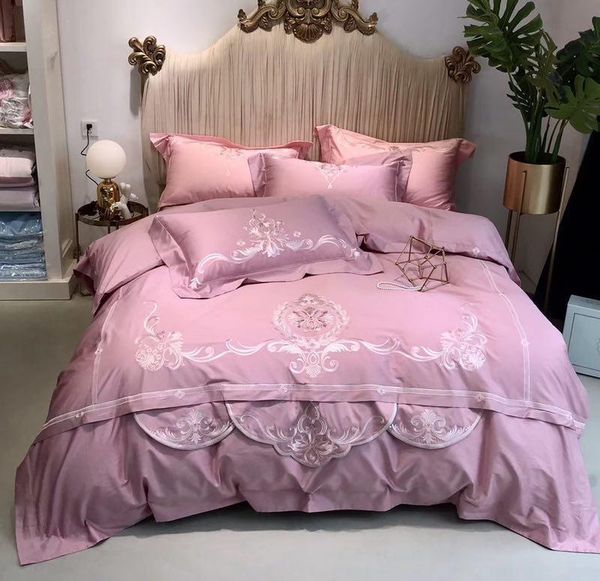 

bedding sets purple blue pink 100s satin egyptian cotton exquisite embroidery  king duvet cover sheet bed pillowcases